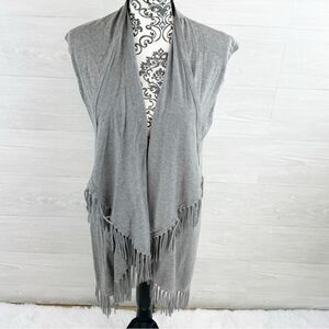 Blue Saks Fifth Avenue Fringe Sleeveless Knit Waterfall Vest